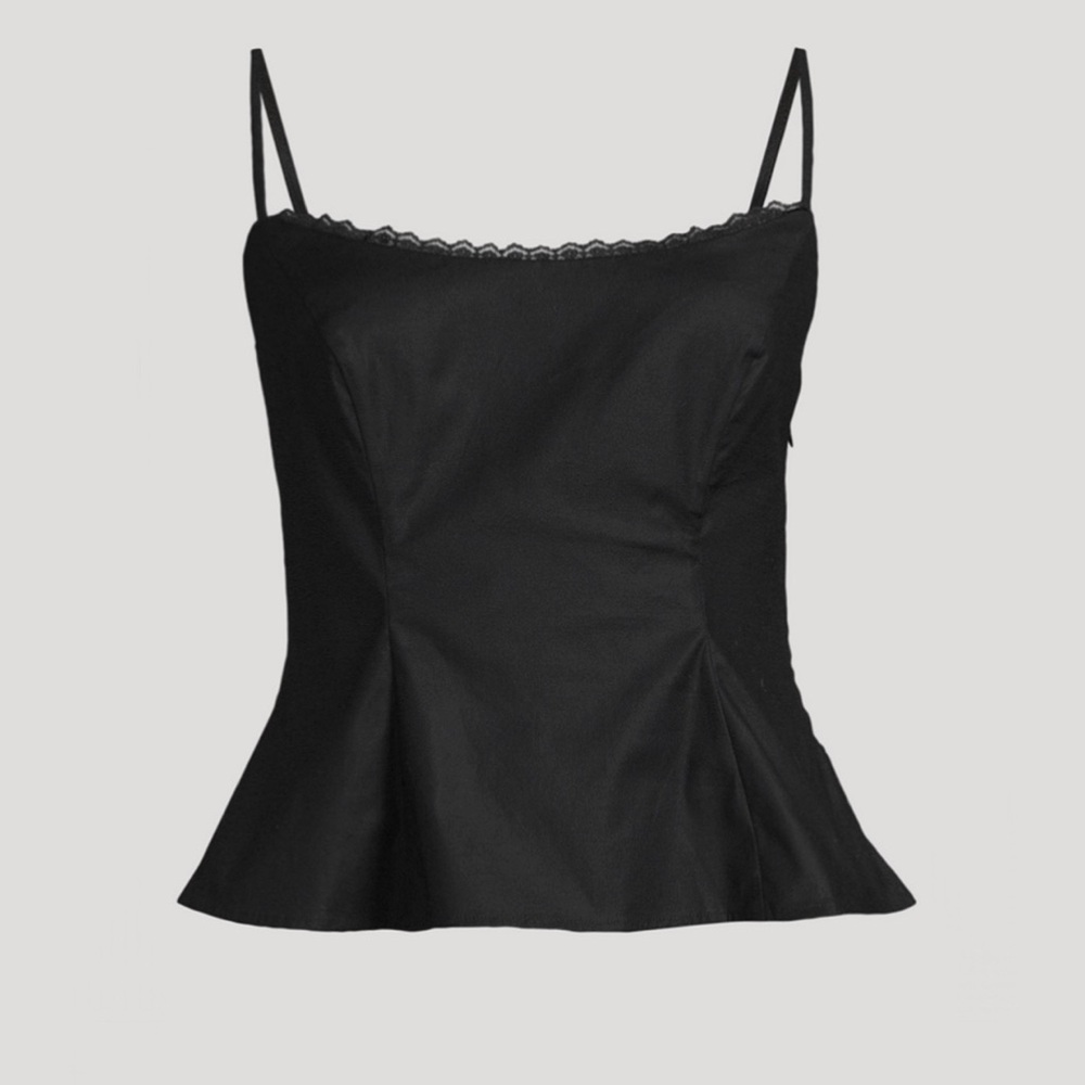 Reformation Genevieve Lace Trim Black Camisole Size 6 - Picture 2 of 8